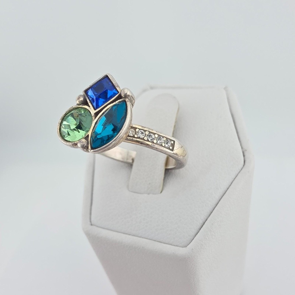 BRIGHTON Bermuda Cocktail Ring Colorful SWAROVSKI Crystals Silver Plate Size 6
